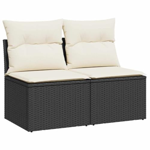 vidaXL 2-TLG. Garten-Sofagarnitur mit Kissen Schwarz Poly Rattan