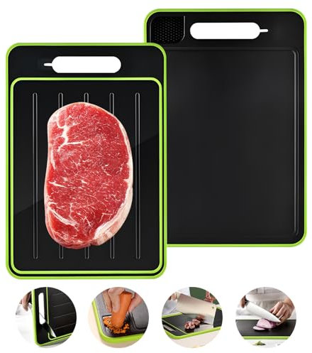 Defrosting Board, 4 in 1 Miracle Melt Defrosting Board, 8.2x12.2 In Double Sided Chopping Board with Garlic Grind Knife Grind, Fast Defrosting Chopping Boards Defrosting Tray for Fast Thaw Meat & Food