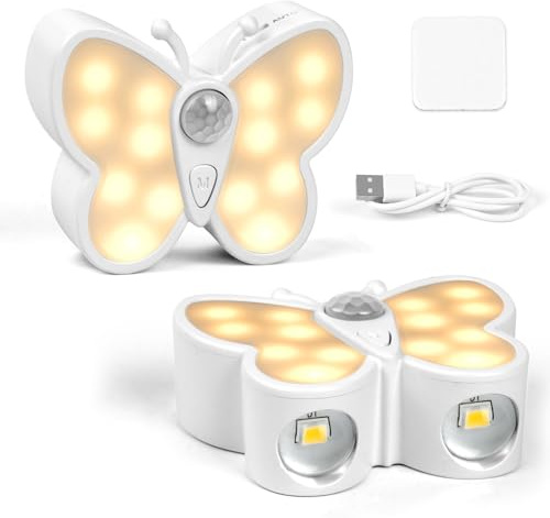 URAQT LED Nachtlicht mit Bewegungsmelder 2 Stück, Dimmbar 3 Farbmodi, Wiederaufladbar Wandleuchte Ohne Stromanschluss,für Kinderzimmer, Schlafzimmer, Badezimmer, Flur, Küche, Treppe