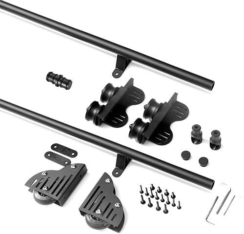 TWHZSAI Retractable Rolling Library Ladder Hardware Kit Black Round Tube Mobile Ladder Track 3.3Ft-20Ft Sliding Barn Door Kit Stand up Rolling Bookshelf Ladder Hardware Kit (No Ladder)/20Ft/600Cm Tr