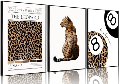 Leopardenmuster 3 Stück 8 Bälle Leinwand Poster Druck Aesthetic Wandbild für Mädchenzimmer Wohnung Schlafsaal 30,5 x 40,6 cm