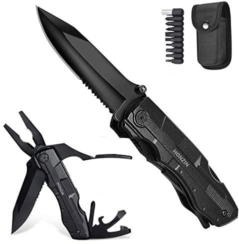 HONZIN Multitools Pliers, Foldable Multi-Purpose Pliers, Stainless Steel Multifunctional Pliers Multitool with Nylon Pouch, Bottle Opener, Screwdriver, Can Opener, Ideal for Camping, Hiking, Outdoor