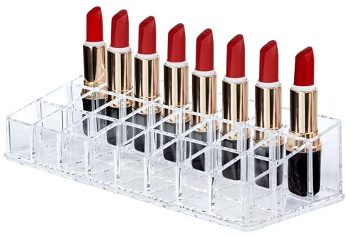 Yesaler Organizador de Lápiz Labial Transparente Estante de Exhibición Cosmético Acrílico para Maquillaje 24 Rejillas