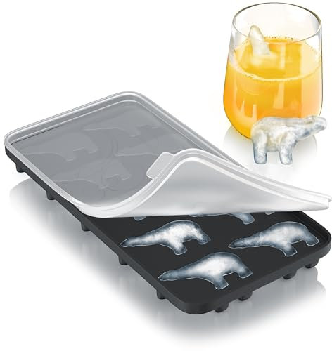 Silicone Ice Cube Tray with Lid, 10x 5,5 cm Polar Bears Shaped Ice Cube Moulds, Ice Cube Maker, Ice Tray for Freezer Easy to Remove Ice Cube, Dishwasher Safe, for Cocktails Whisky Wine Fruit Purées