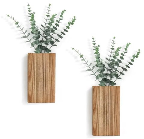 Ohulelks Lot de 2 Pots de Fleurs Muraux en Bois avec Ornements Décoratifs D'Intérieur en Bois de Paulownia