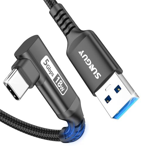 SUNGUY Cable USB vers USB C 90 Coudé, 3 Mètres 5Gbps Cable USB Type C Charge Rapide Compatible avec Android Auto, Galaxy S22, SSD, Huawei P30/P20, Xiaomi-Noir