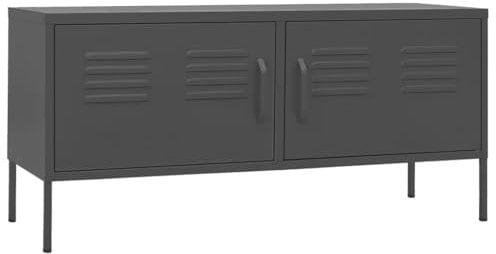 Helloshop26 Meuble TV multimédia étagère télévision Buffet téléviseur Salle à Manger Salon Chambre Anthracite 105 x 35 x 50 cm Acier Anthracite 02_0026388