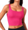 PINSPARK Yoga Bra Damen Bügellos Gepolstert Sport BH Atmungsaktiv Stretch Crop Tops Breiten Trägern Gym BH Winter Lauf Reiten Sport Bra Top Knalliges Pink l
