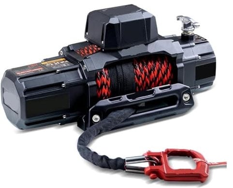 TIEOAXFT 13500lb New Waterproof Electric Synthetic Rope Winch 12V with Hawse Fairlead,2 in 1 Wireless remote control, wired control