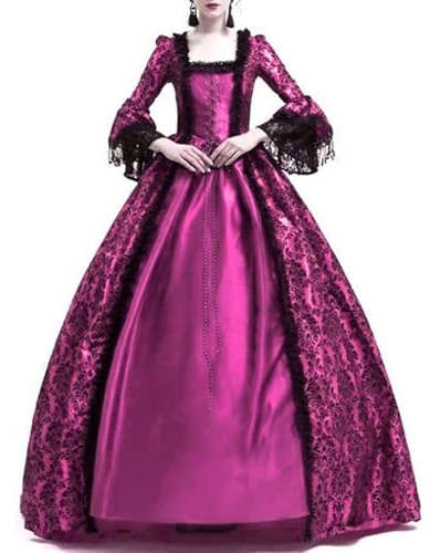 Robe Rétro Médiévale Femme Renaissance Robes Grande Taille Medievale Rétro Manches Trompette Reine Victorienne Gothique Robe Maxi Carnaval Halloween Fête Cosplay Carnaval Victorie Dress Pas Cher