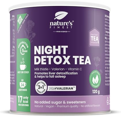 Nature's Finest Night Detox Tea, Instant-Tee 120 g | Instant-Teemischung mit Weißtee-Extrakt, Mariendistel, Baldrian & Vitamin C - Pfefferminzgeschmack, abends