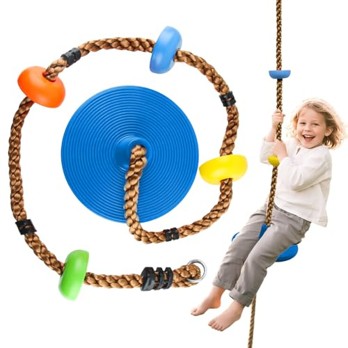 Shyllin Kletterseil Schaukel mit Trittflächen Kletter, Scheibenschaukel, Draussen Tellerschaukel, Bis 120 kg, Geeignet für Innenhöfe, Parks, Gärten
