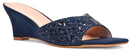ESSEX GLAM Women's Wedge Heel Sandals Ladies Jewel Diamante Square Peep Toe Party Heeled Mule Shoes Size 3-8
