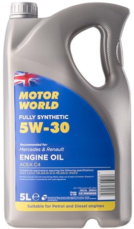 MOTORWORLD Fully Synthetic C4 Engine Oil 5W-30 – Advanced Full Synthetic Motor Oil for Petrol & Diesel Engines, Low SAPS, ACEA C4 Approved – 5L