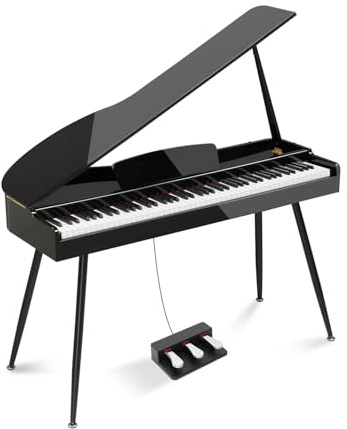 Ktaxon 88 Key Weighted Action Grand Piano, Foldable Digital Piano Keyboard | Fully Weighted Keys, Foldable Piano Lid,Headphones, Dust Cover, Music Clip, Cloth, Sticker,Full Equipment for Beginner(Black)