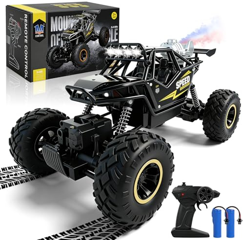 HERMORRYSS Ferngesteuertes Auto, 1:14 2.4 GHz RC Auto, RC Buggy mit Sprayfunktion und Beleuchtung, 4WD Fernbedienung Offroad Spielzeugauto, RTR Geländegängig Spielzeug für Kinder ab 6 Jahre (Schwarz)