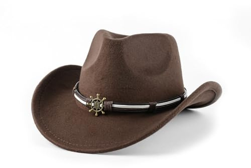 XURUIAU Klassischer Cowboyhut mit gerollter Krempe und Gürtel, ideal als Cowboyhut-Outfit-Accessoire für Männer und Frauen, Kaffee