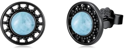 Twoowl Schwarze Ohrstecker 925 Sterling Silber Schwarzer Onyx/Türkis/Abalone/Tigerauge/Holz Ohrringe Schwarzer Schmuck Geschenke Frauen Männer