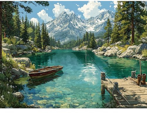 500 Piece Jigsaw Puzzle for Adults – Lake Nature Jigsaw Puzzles 500 Pieces, Fishing Puzzles for Adults 500 Pieces, Challenging Perfect for Game Nights, 20.5 X 15 in