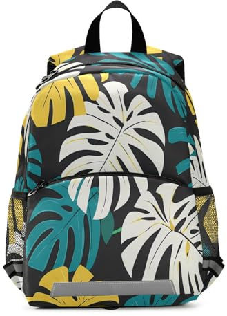 ISAOA Mini sac à dos pour enfant avec feuilles de monstera vert et jaune pour bébé fille garçon