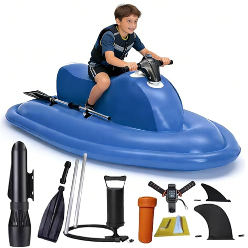 Jet Ski gonfiabile con scooter subacqueo, barca a motore elettrico telecomandata da 500 W, 10 velocità, velocità 3-7 km/h, durata 130 minuti, capacità 150 kg per piscina e oceano