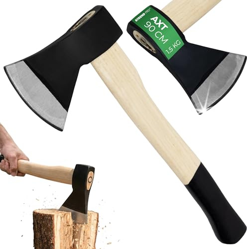 STREND PRO Axt OrgA613 Economy 1500 g | Hartholzstiel 900 mm | gehärtete Schneide | Holzaxt Forstaxt Universalaxt Brennholz spalten Holzhacken Garten Hof Hütte Äxte Holzhacker Spaltbeil Forst