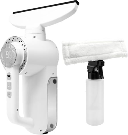 Fenstersauger Akku Kabellos Elektrisch Fensterreiniger mit 45 Min Laufzeit | 2000PA Saugkraft, 20cm Saugdüse, 100ml Wassertank, Geeignet für Fenster, Spiegel und Duschkabinen