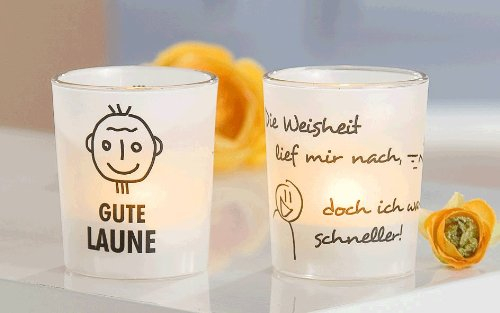 Motiv Teelichtglas GUTE LAUNE, SCHLECHTE LAUNE Teelichtbehälter (Foto links) Gilde