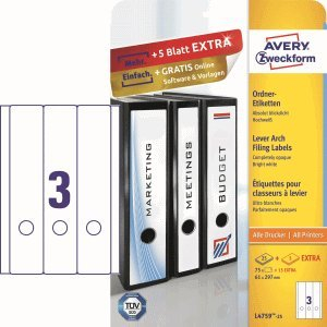 Avery Zweckform Ordnerrückenschilder 61x297mm selbstklebend VE=90 Stück weiß