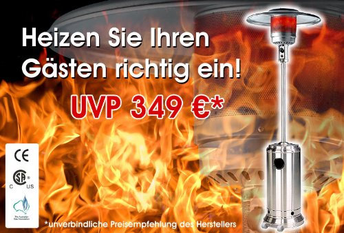 Terrassenstrahler Terrassenheizstrahler Heizstrahler Komplettset mit Tisch, Hülle, Bodenbefestigung & Rollen!