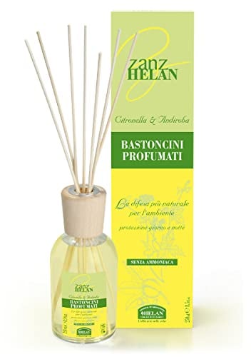 Helan, Zanzhelan, Profumatore per Ambienti, Diffusore Ambiente con Bastoncini Legno Profumati Antizanzare - Profumo Ambiente e Repellente Zanzare con Olio di Neem e Citronella, 250 ml - Made in Italy