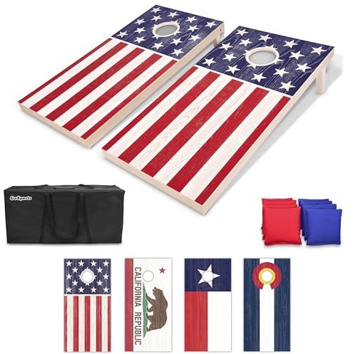 GoSports Flaggen-Serie Holz Cornhole Sets - Wählen Sie Amerikanische Flagge oder Staatsflaggen - Enthält Zwei Bretter in Standardgröße 1,2 x 0,6 m, 8 Sitzsäcke, Tragetasche und Regeln