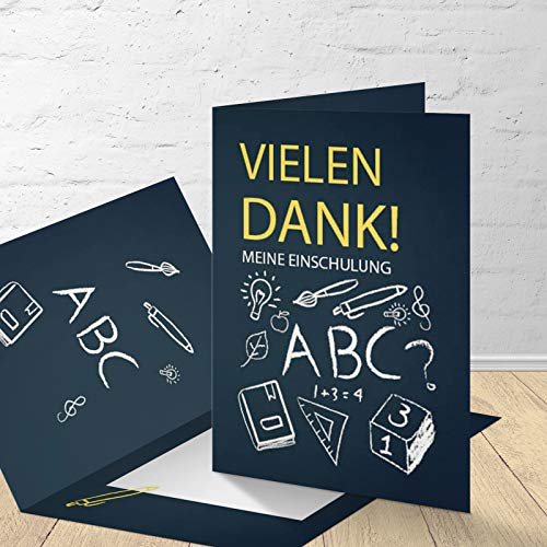 8 Danksagungskarten zur Einschulung mit passenden Umschlägen, Danksagungskarten zur Einschulung im Set zu 8 Stk. Tafelbild Design