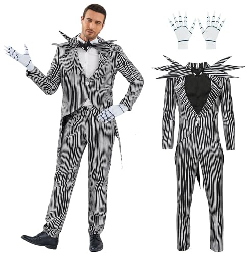 Jack-Kostüm, Halloween, Weihnachten, Cosplay, gestreift, Jacke, Hose mit Fliege