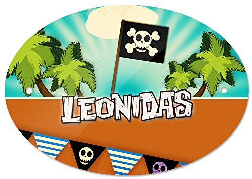 Eurofoto Türschild mit Namen Leonidas und Piraten-Motiv | Kinderzimmer-Schild