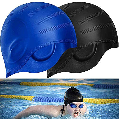 BETOY Bonnet de Bain Protection Oreille 3D - Femme, Homme, Enfant - Piscine - Natation - Etanche - Silicone Impermeable