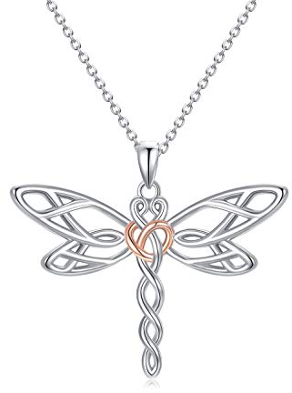 HARMONY BOLA Libelle Halskette mit Keltischem Anhänger Sterlingsilber Keltischer Anhänger Schmuck Geburtstagsgeschenk für Frauen 45,7 Cm + 5,1 Cm