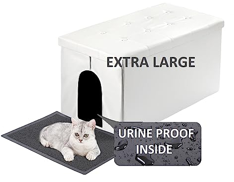 MEEXPAWS Katzenschrank,Katzentoilette Schrank,Katzenklo Schrank XXL| Großer Raum | Hundenachweis | Leicht zu reinigen | Einfache Montage | Geruchskontrolle | Katzenstreu Matte | Weiß