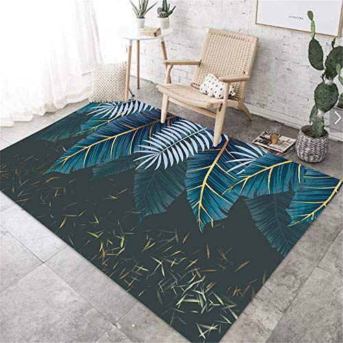 Xiaosua Teppich eingangsbereich Wohnzimmer Teppich blau große Blätter einfacher moderner Sofa-Teppich, einfach zu reinigen Blue Spiel teppiche 60X90CM Balkon Teppich Outdoor 1ft 11.6''X2ft 11.4''
