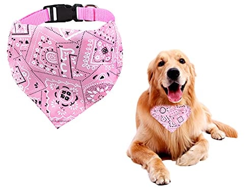 FuninCrea Dog Bandanas Collar, Triangle Towels Washable Bibs Scarf Adjustable Bandanas Flower Pattern Dog Collar Costume Accessories for Small Medium Large Dogs (pink)