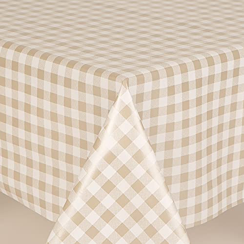 Home Expressions Bistro Small Check Beige and White Gingham Check Pvc Wipe Clean Vinyl Table Cloth/Protector Textile Backing, (100cm x 140cm Rectangle)