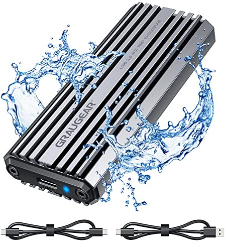 GRAUGEAR SSD Gehäuse für M.2 NVMe M-Key, IP66 Spritzwassergeschützt, USB C | Aluminiumgehäuse für M.2 NVMe M-Key, IP66 Wassergeschützt, USB-C auf USB 3.2 Gen2 10Gbit/s M2 SSD Länge 2280/2260/2242/2230