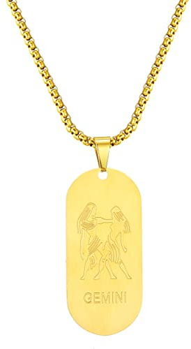 AFSTALR Gold Kette 12 Sternbilder Zwillinge Halskette Herren Tierkreis Kette Anhänger Konstellation Kette