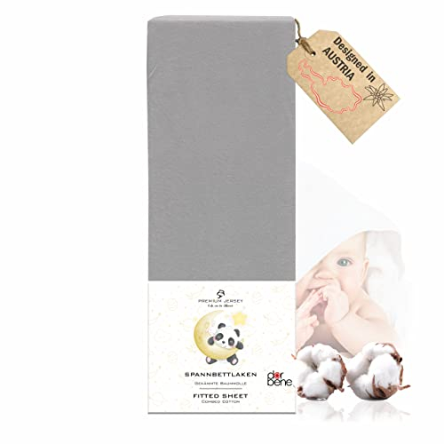 DarBene Kinder Spannbettlaken 70x140 Premium, Jersey 100% gekämmte Premium Baumwolle, atmungsaktiv, superweiches Bettlaken, Oeko-TEX, Hellgrau