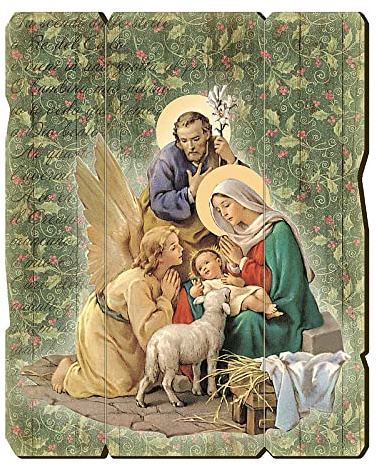Holyart Poster und Bilder: Bild aus Holz retro Krippe mit Engelchen 25x20 cm