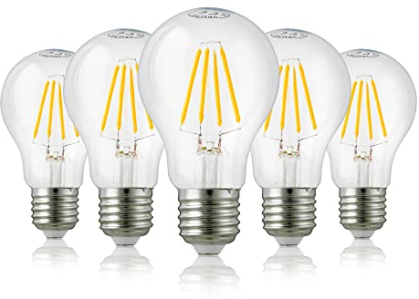 hellum LED Glühbirne E27 dimmbar, 5er, 7W warmweiß Lampe mit 806 Lumen und E27 Sockel LED Filament, Leuchtmittel ersetzt 60-Watt Glühbirne, 2700 Kelvin warmweiss Klar, 220100