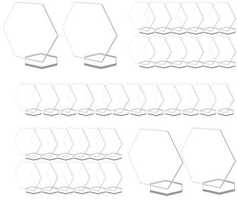 40 Stück Transparente Hexagon Acryl-Platzkarten mit 40 Ständern, Leere Platte Sitztabelle Karte für Tische, Gäste-Namen Karten für Hochzeit, Party oder Veranstaltungsdekoration (groß 10 cm)