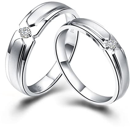 BEBEWO 0.1 cttw diamond Couple Rings Sterling Silver Matching Rings Wedding Bands Her Groom and His Bride Polished Finish