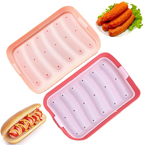 OUOQI Silikon Hot Dog Form Mit Deckel - 2 Stück Wurstform für BBQ, Backen und Kochen in der Küche