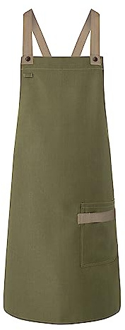 Karlowsky LS 38 PASSION Latzschürze URBAN-LOOK mit Kreuzbändern und Tasche, 65% Polyester/35% Baumwolle, Einheitsgröße, 85cm Länge, 70cm Breite, Moosgrün